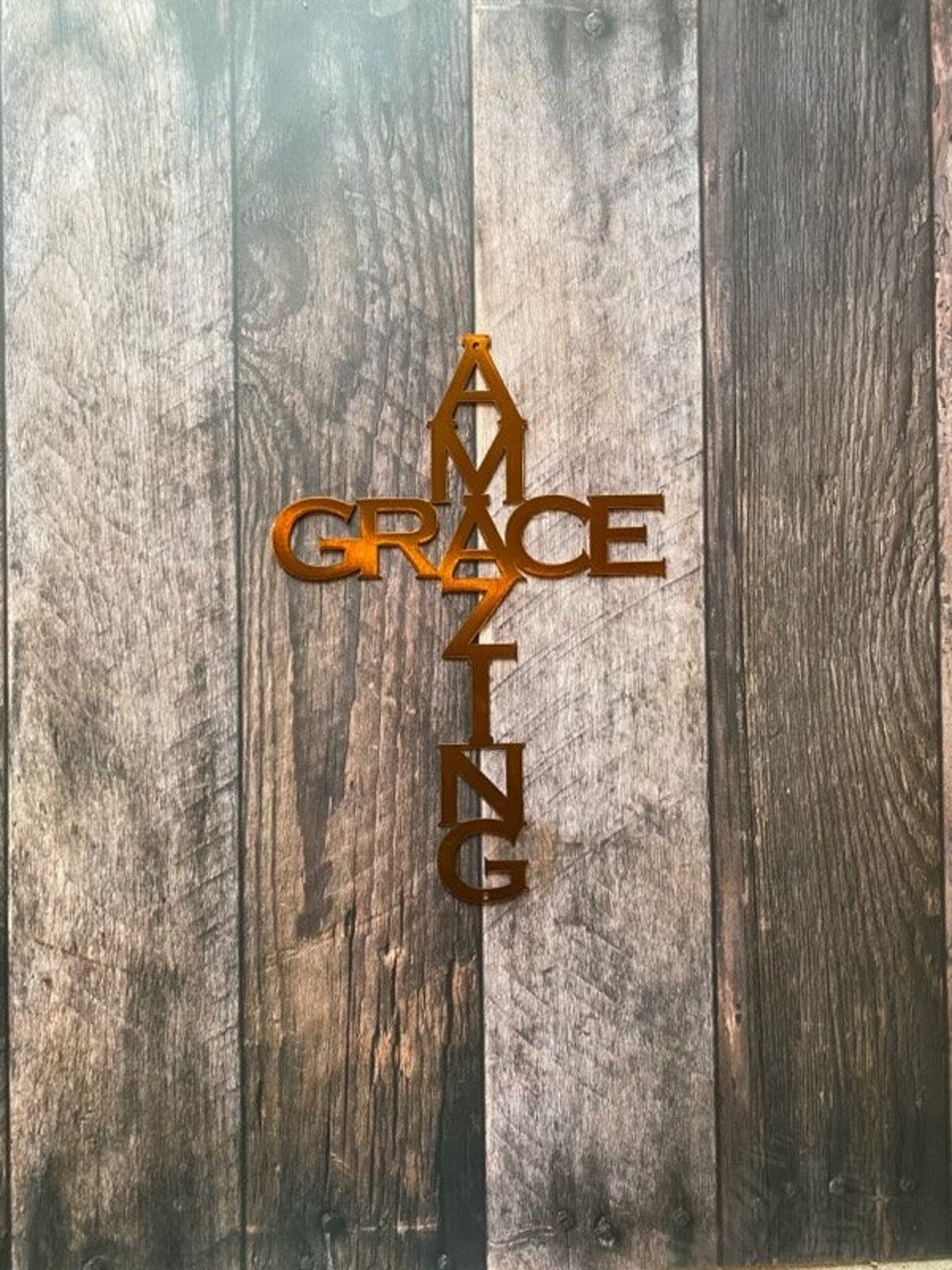Amazing Grace metal wall sign with hymn lyrics in brushed or hand ground finish