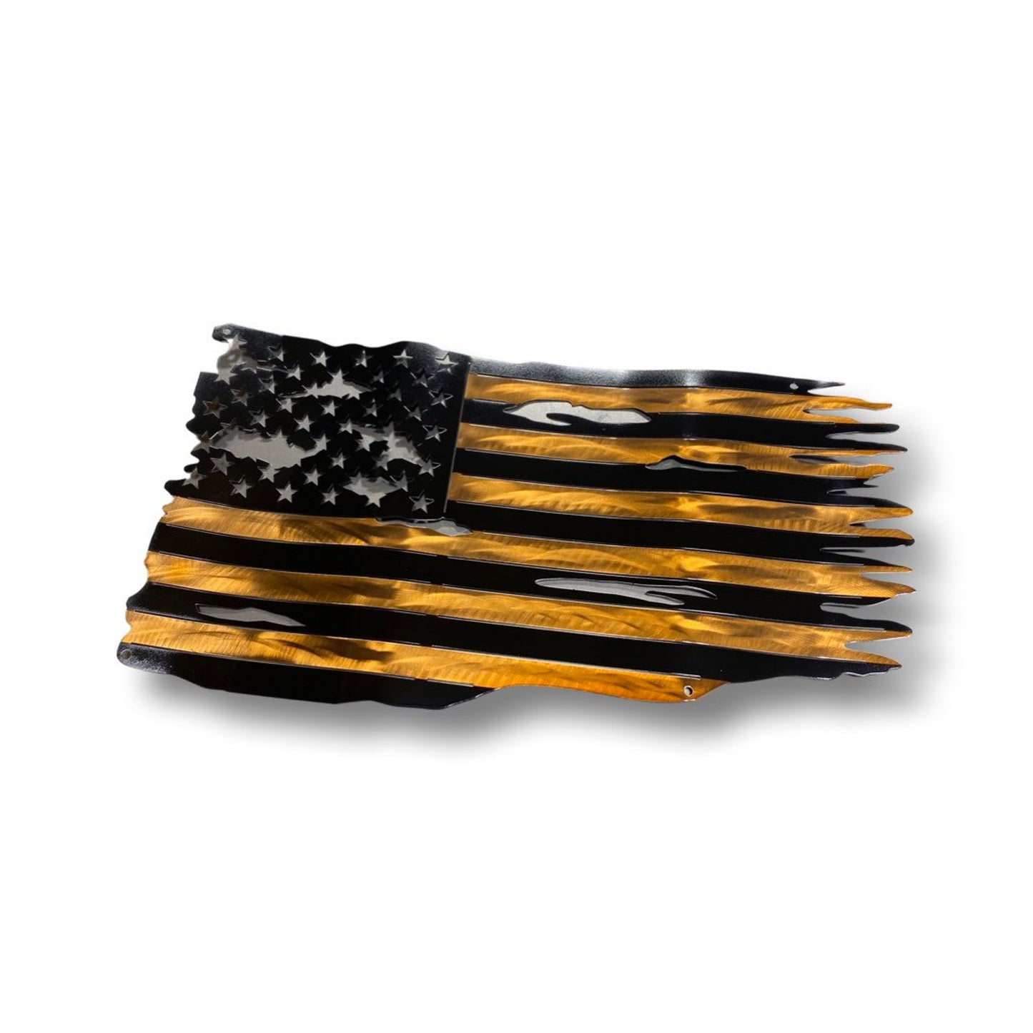 Black and copper metal American flag with hand-formed waves