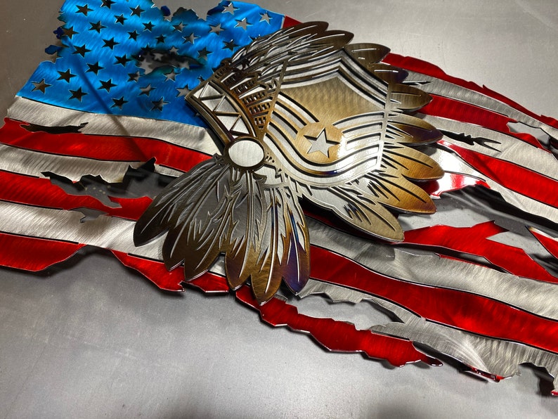 Metal American flag with Chief Master Sergeant headdress emblem