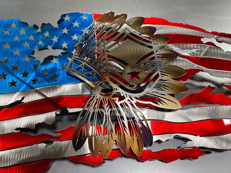Metal American flag with Chief Master Sergeant headdress emblem