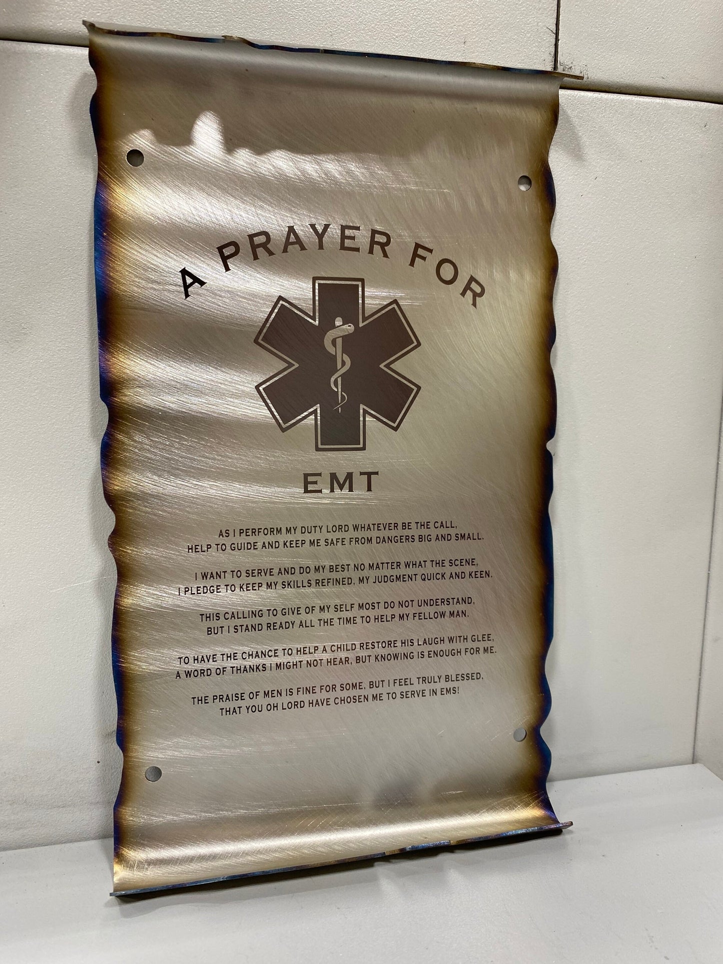 Metal EMT Prayer scroll wall art gift for first responders