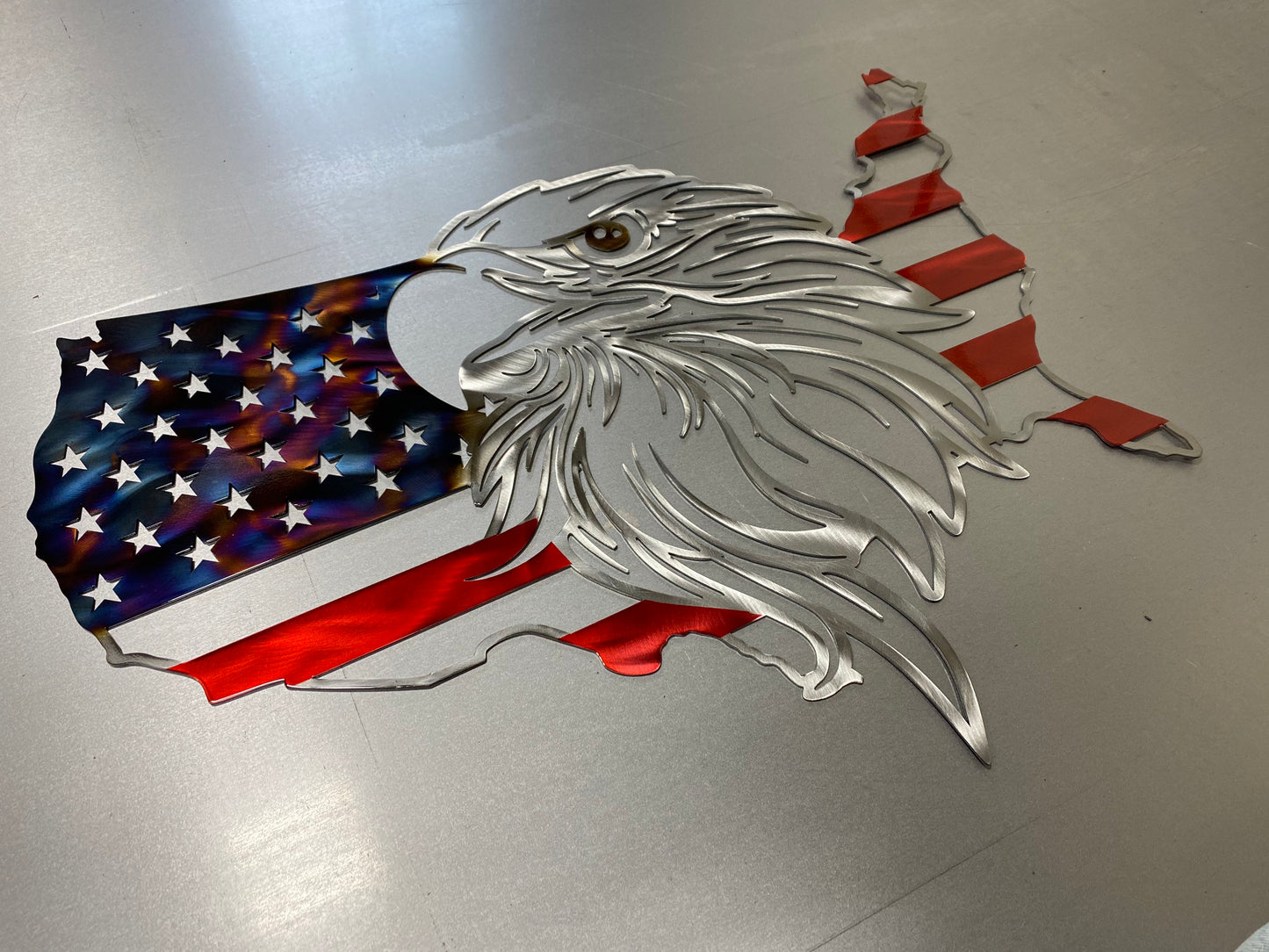 Live Free or Die USA flag-shaped wall art with bald eagle centerpiece