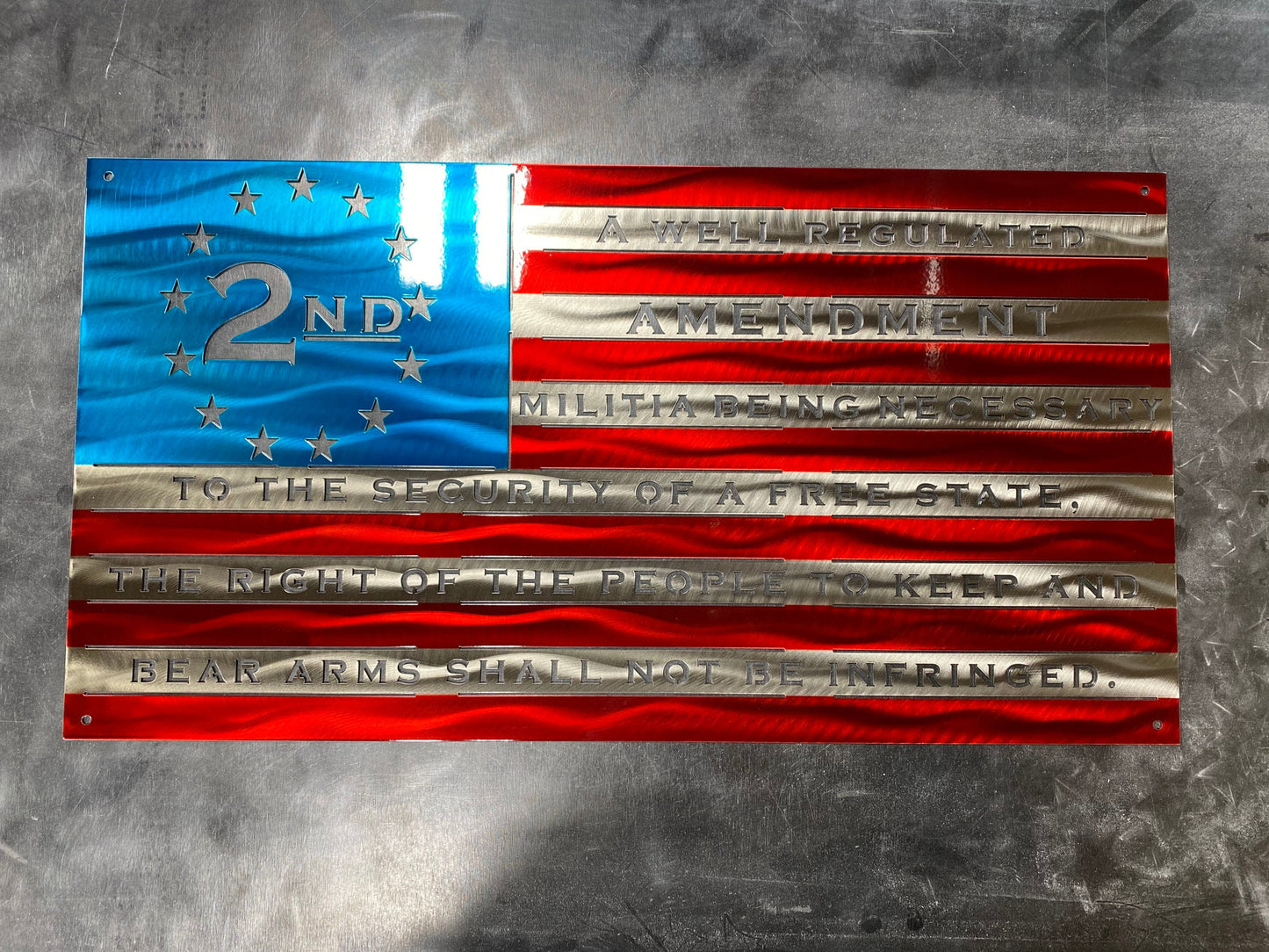 Handmade metal Second Amendment American flag wall art
