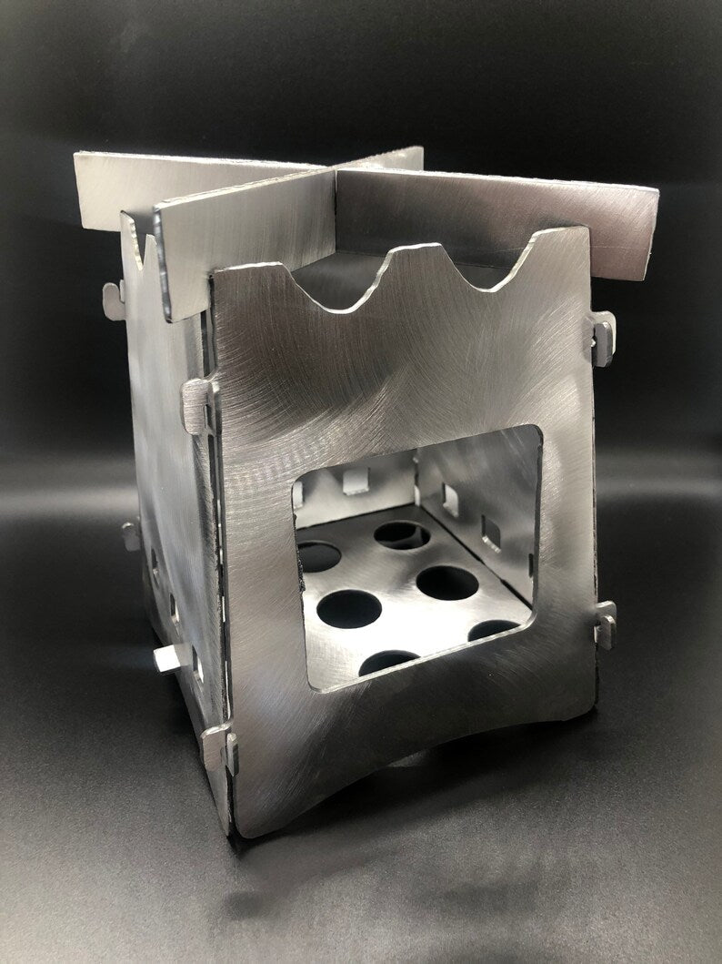 Mini collapsible camp stove made from American steel for backpacking and camping