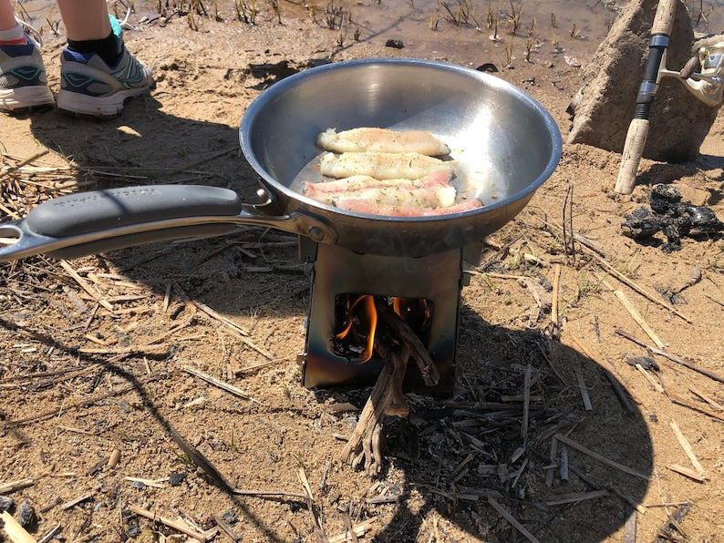 Mini collapsible camp stove made from American steel for backpacking and camping