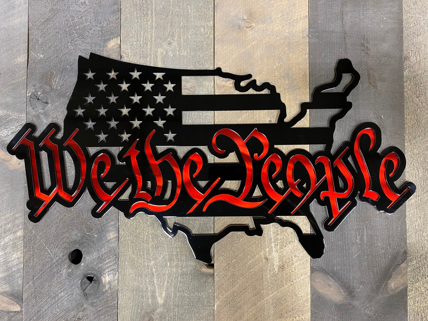Powder coated We the People American flag metal wall art made in USA