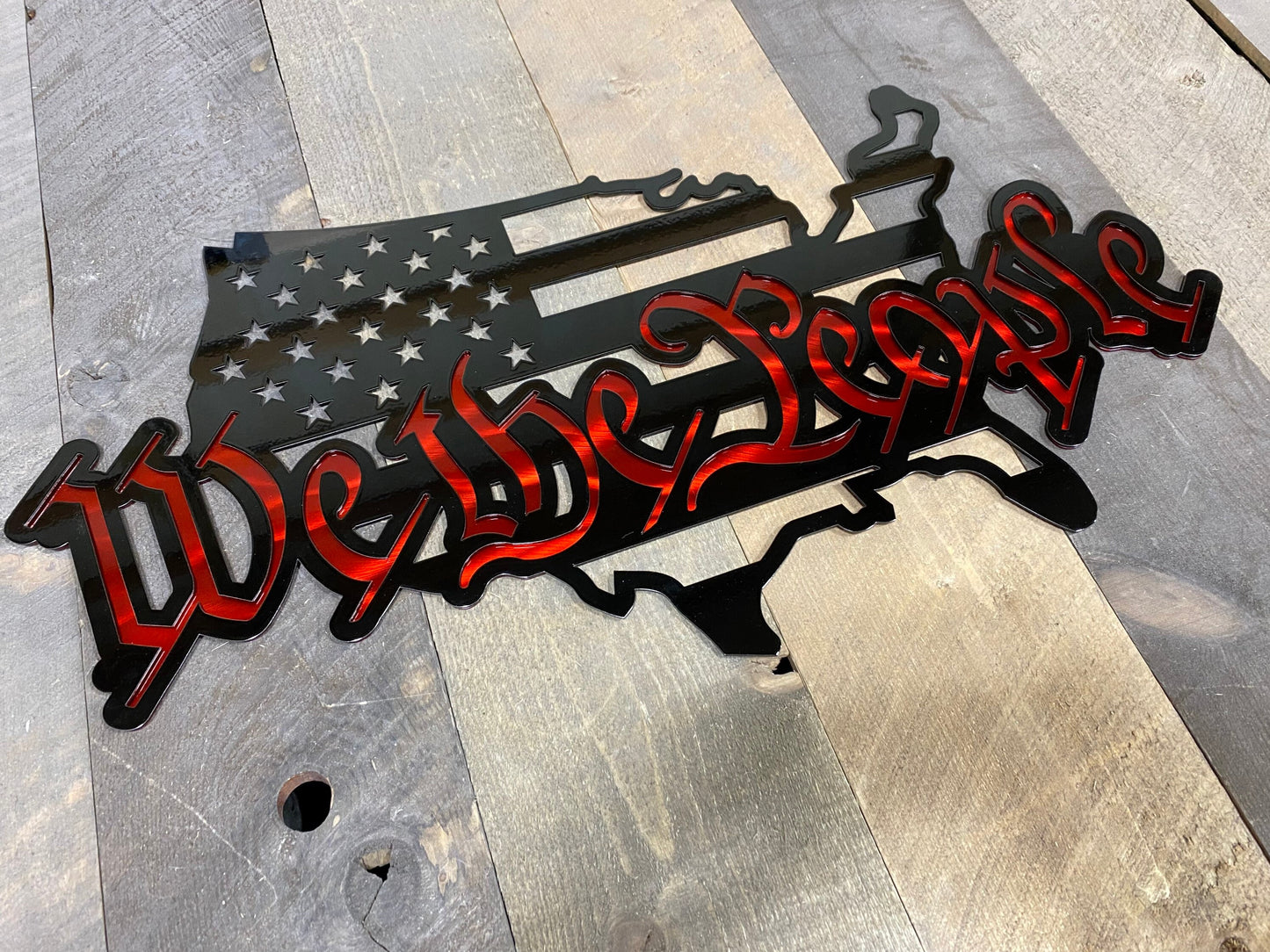 Powder coated We the People American flag metal wall art made in USA