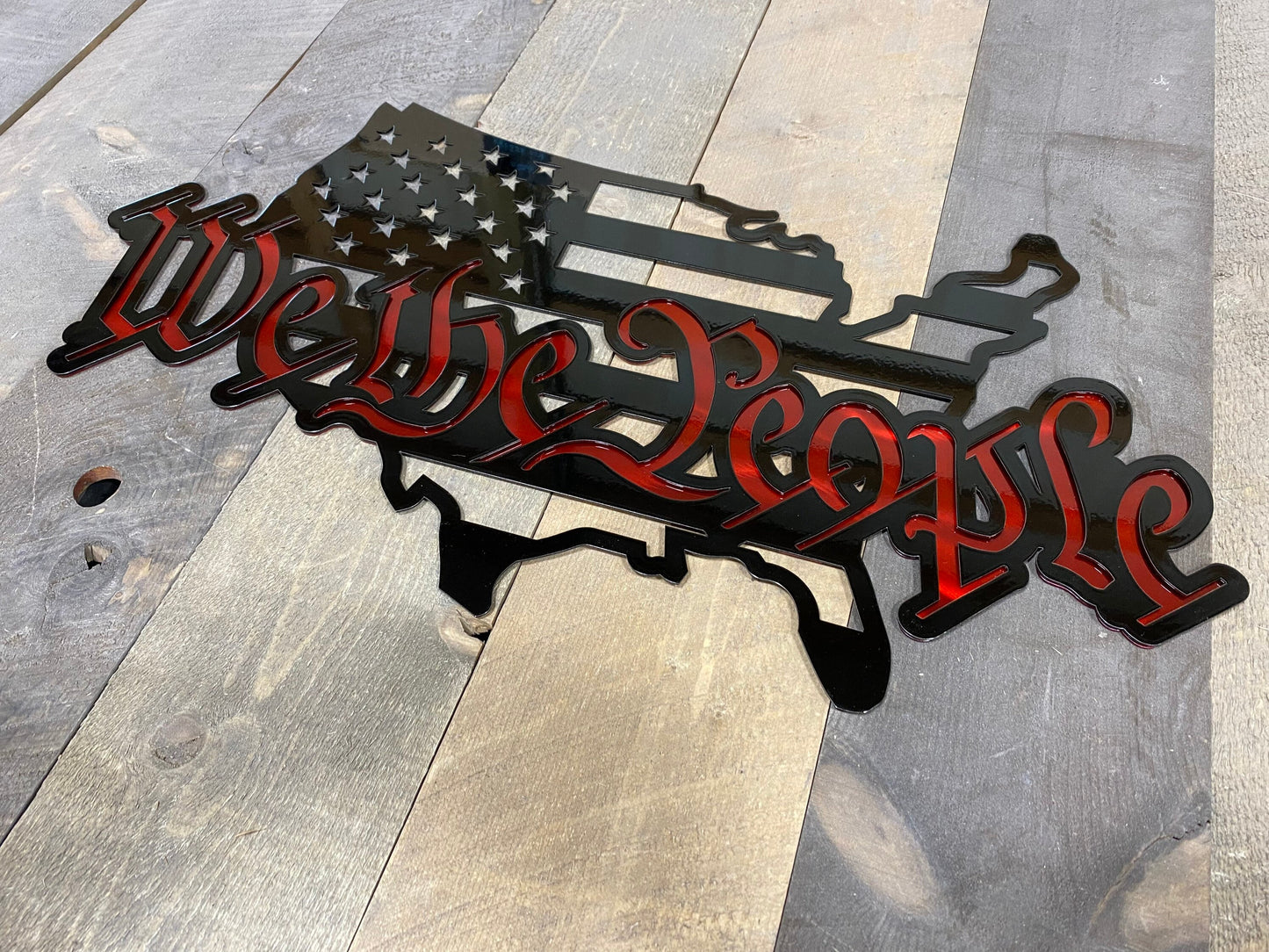 Powder coated We the People American flag metal wall art made in USA