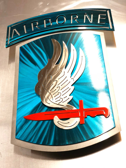 Layered metal wall art of the 173rd Airborne Brigade with candy powder coat finish.