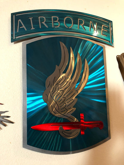 Layered metal wall art of the 173rd Airborne Brigade with candy powder coat finish.