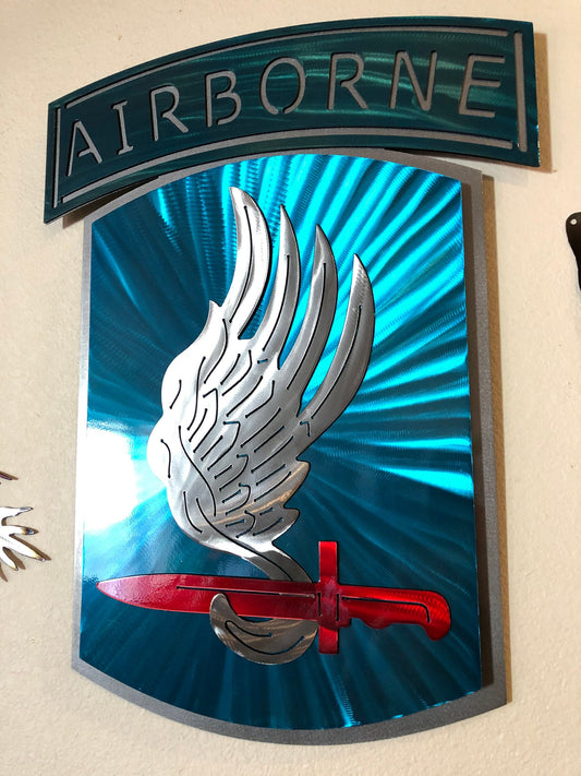 Layered metal wall art of the 173rd Airborne Brigade with candy powder coat finish.