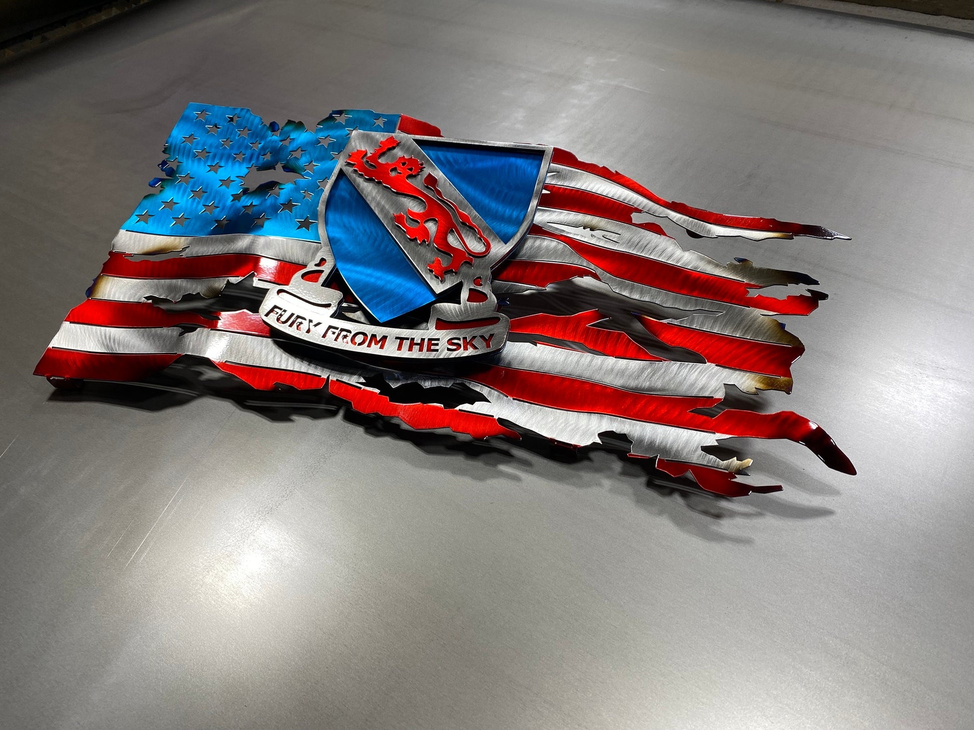 Metal American flag featuring 508th Airborne Infantry Regiment tribute

