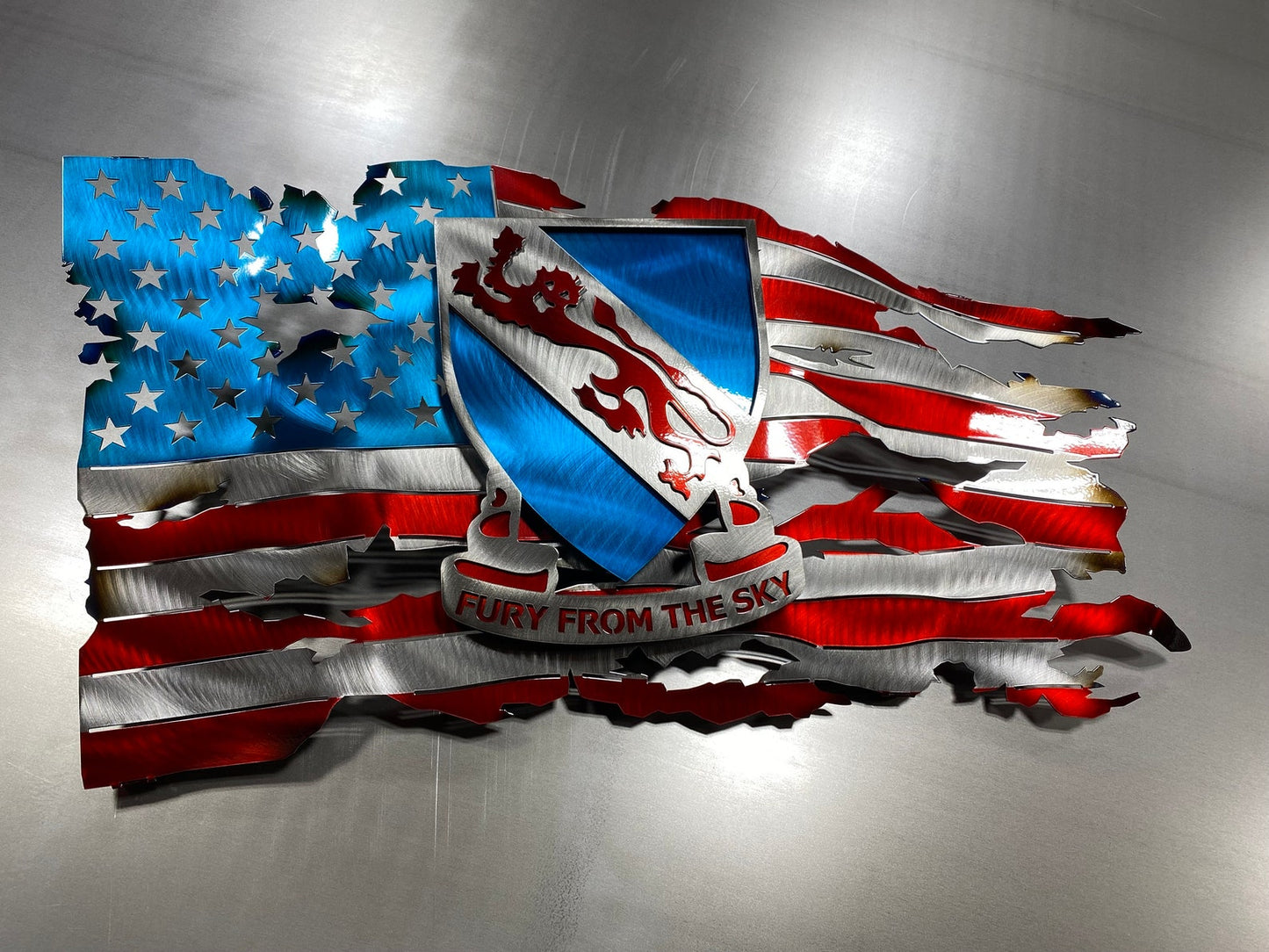 Metal American flag featuring 508th Airborne Infantry Regiment tribute

