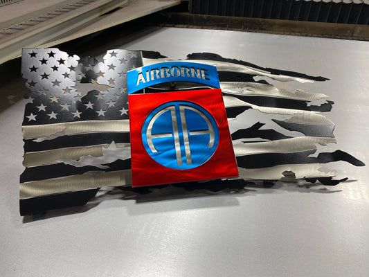 Metal American flag with 82nd Airborne Brigade emblem
