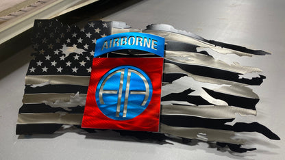 Metal American flag with 82nd Airborne Brigade emblem