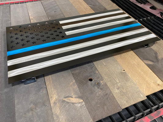 Aluminum Thin Blue Line American Flag with powder-coated finish