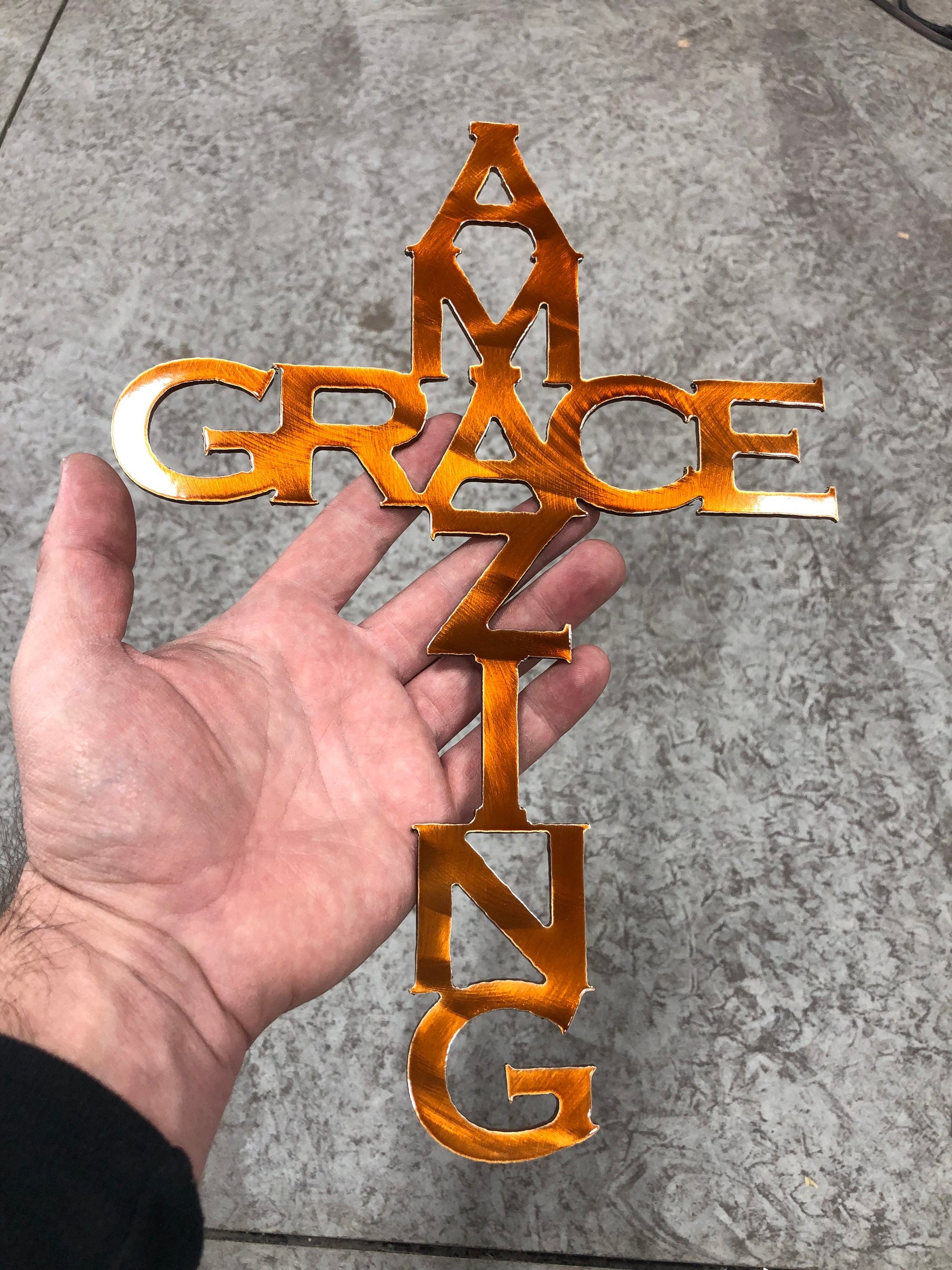 Amazing Grace metal wall sign with hymn lyrics in brushed or hand ground finish

