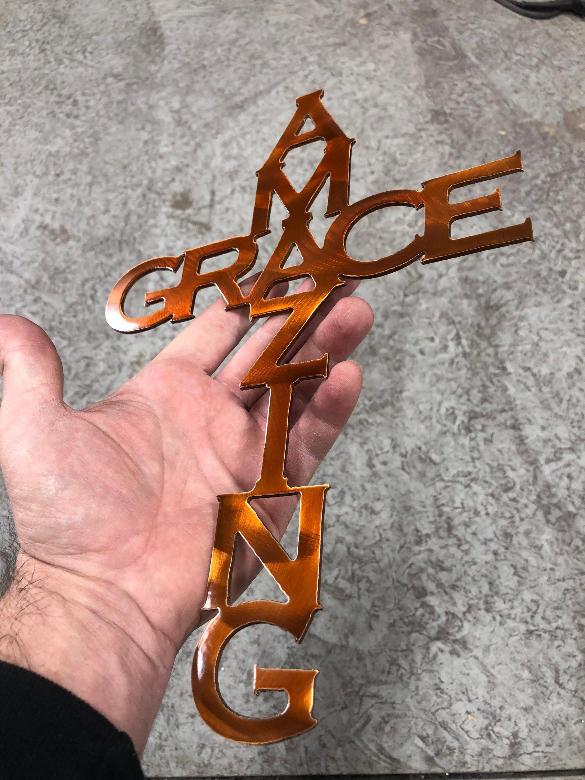 Amazing Grace metal wall sign with hymn lyrics in brushed or hand ground finish

