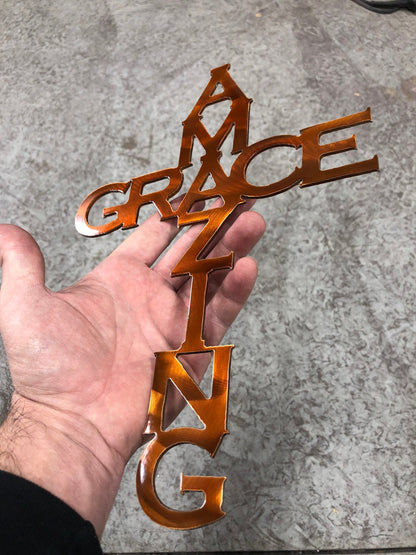 Amazing Grace metal wall sign with hymn lyrics in brushed or hand ground finish

