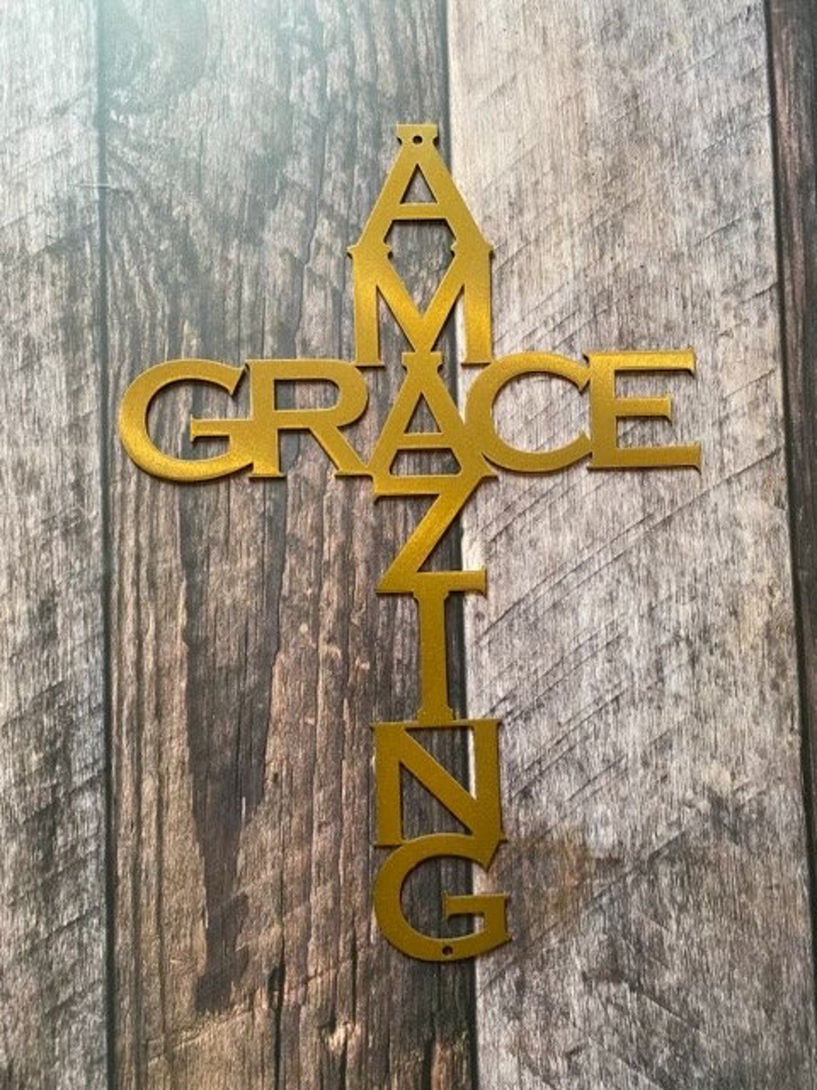 Amazing Grace metal wall sign with hymn lyrics in brushed or hand ground finish

