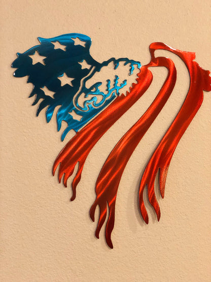 Glossy American Eagle metal wall art with flag backdrop design