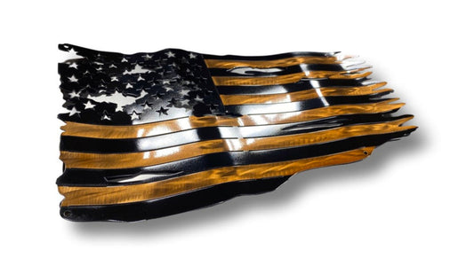 Black and copper metal American flag with hand-formed waves

