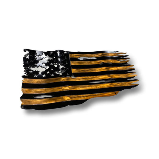Black and copper metal American flag with hand-formed waves

