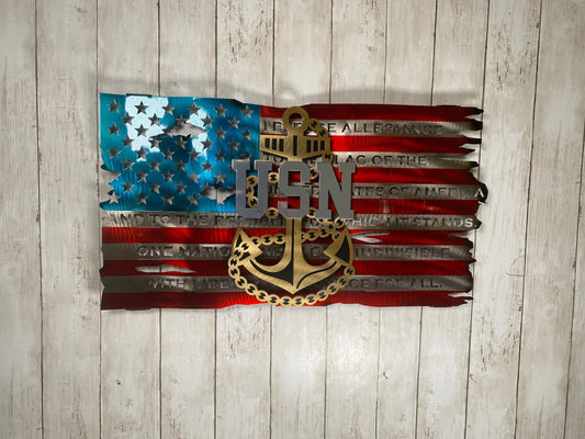 Officially Licensed Chief Petty Officer Flag  – Navy Metal Art with Powder-Coated Dimensional Emblem