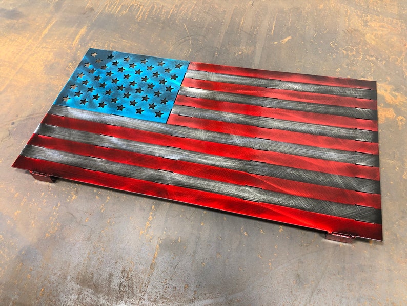 Distressed aluminum American flag metal wall art with hidden mounting