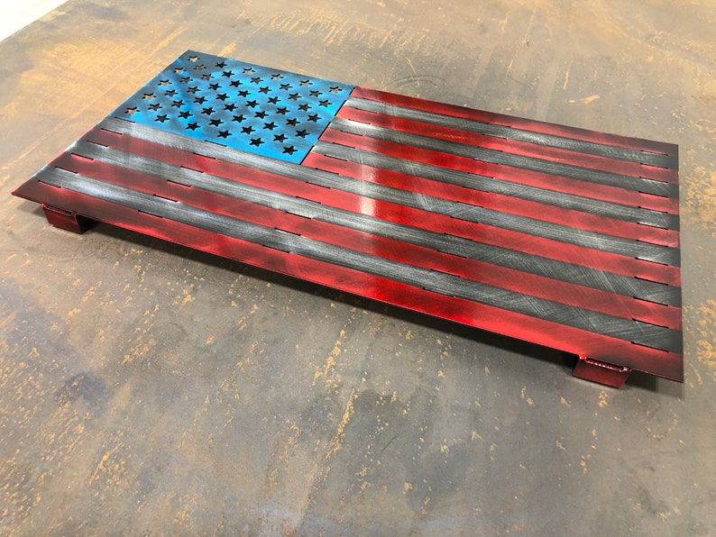 Distressed aluminum American flag metal wall art with hidden mounting