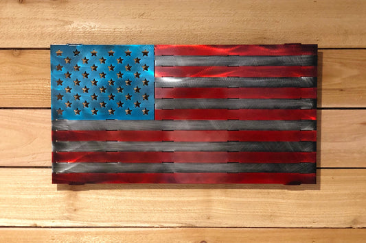 Distressed aluminum American flag metal wall art with hidden mounting