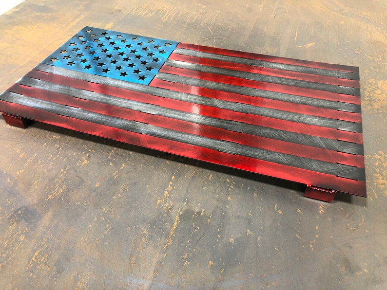 Distressed aluminum American flag metal wall art with hidden mounting