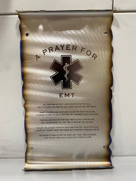 Metal EMT Prayer scroll wall art gift for first responders