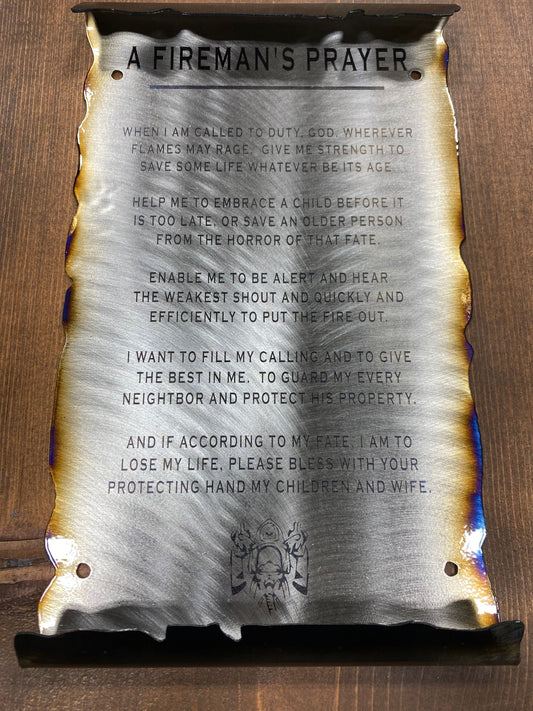 Fireman’s Prayer scroll metal wall art gift for firefighters