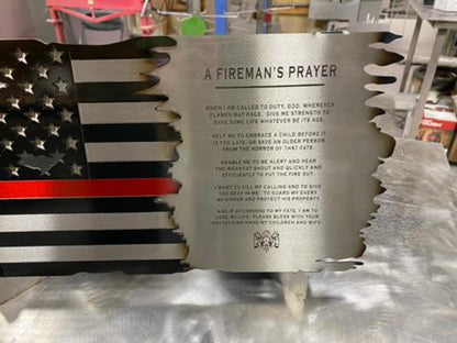 Fireman's Prayer Thin Red Line American Flag metal wall art