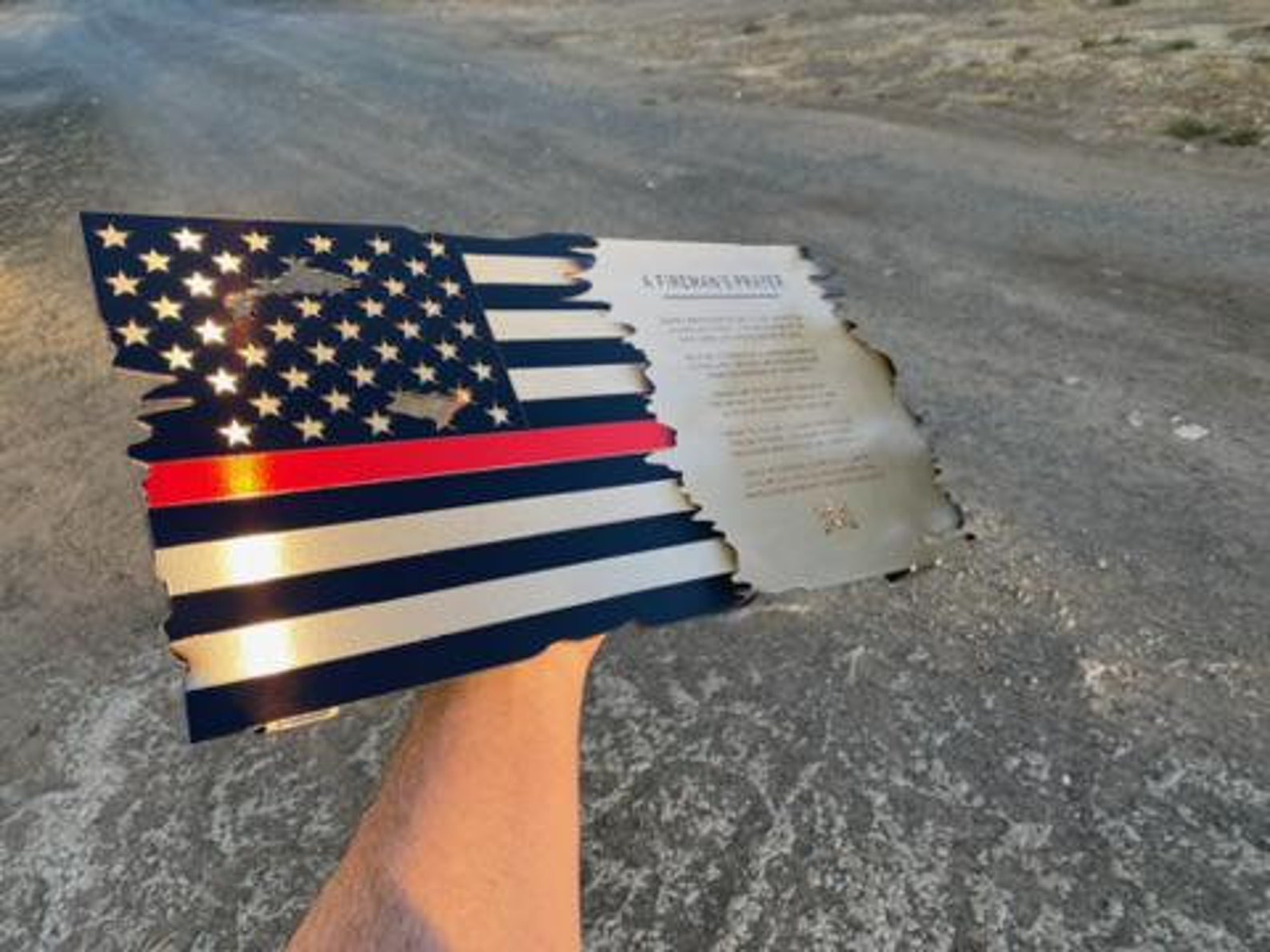 Fireman's Prayer Thin Red Line American Flag metal wall art