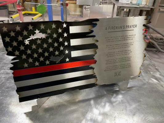 Fireman's Prayer Thin Red Line American Flag metal wall art