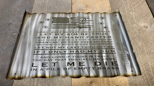 Gunslinger's Prayer metal scroll wall art with patriotic design
