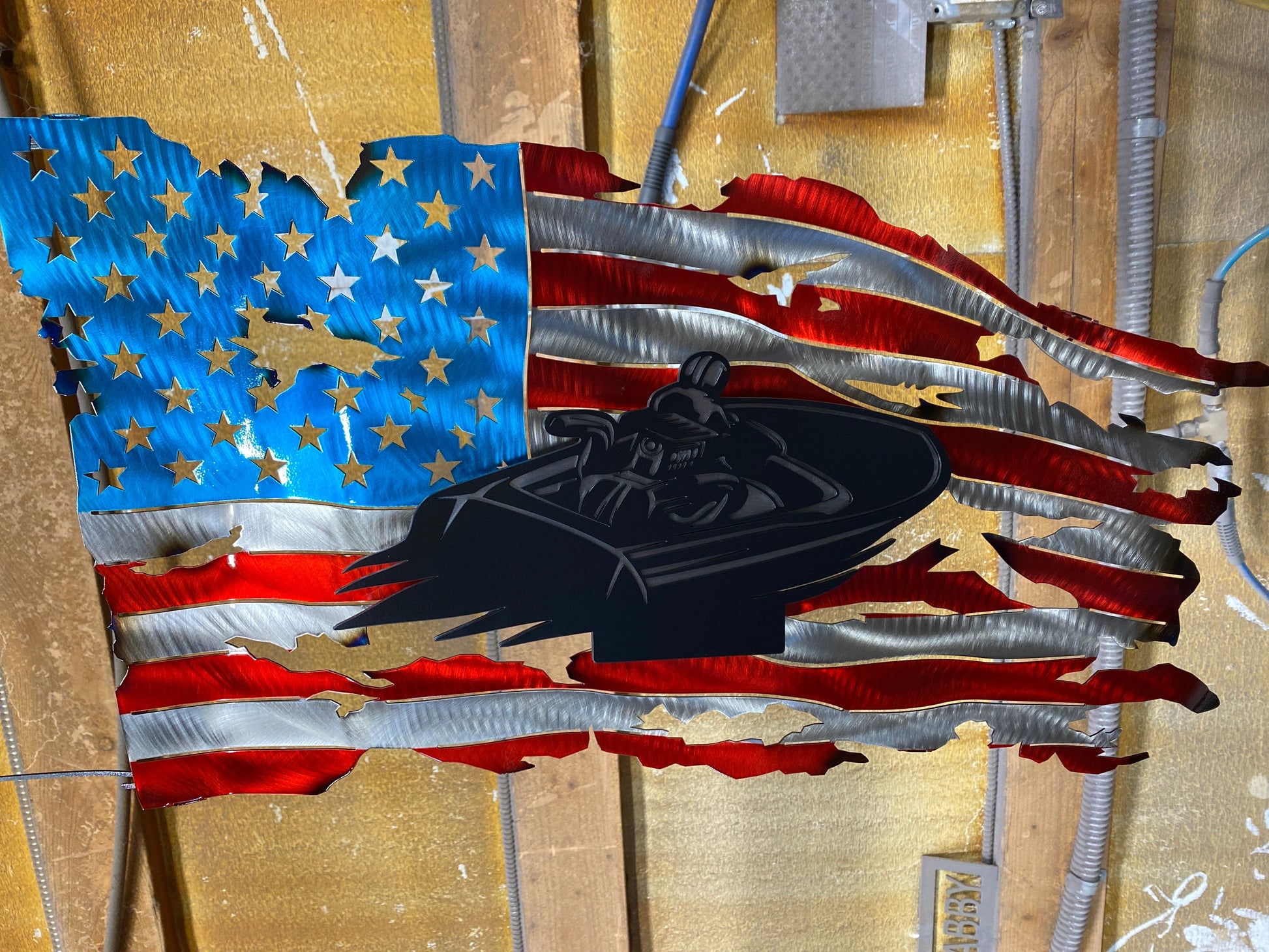 Powder-coated metal flag featuring Idaho Regatta design