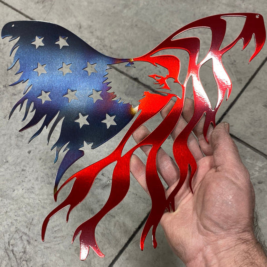 USA outline wall art with bold eagle centerpiece and red powder coat finish