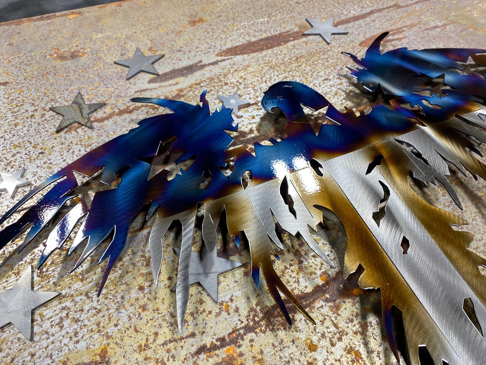 Handcrafted metal American eagle wall art made from American steel