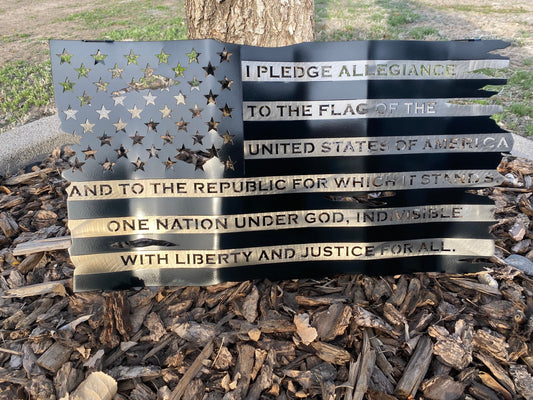 Metal black and silver Pledge of Allegiance flag wall art
