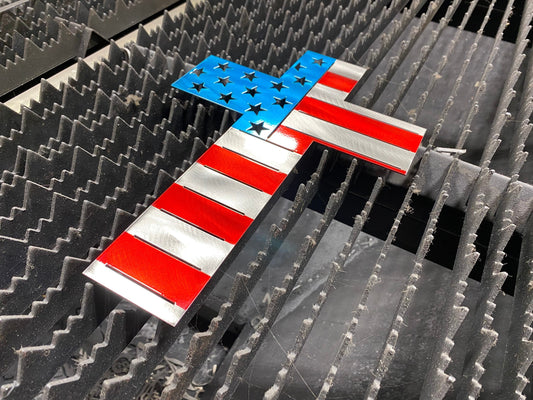 Metal Cross With American Flag overlay