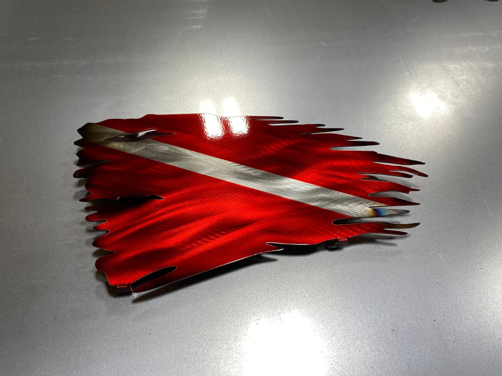 Metal Diver Down Flag Wall Art in red and white powder coat