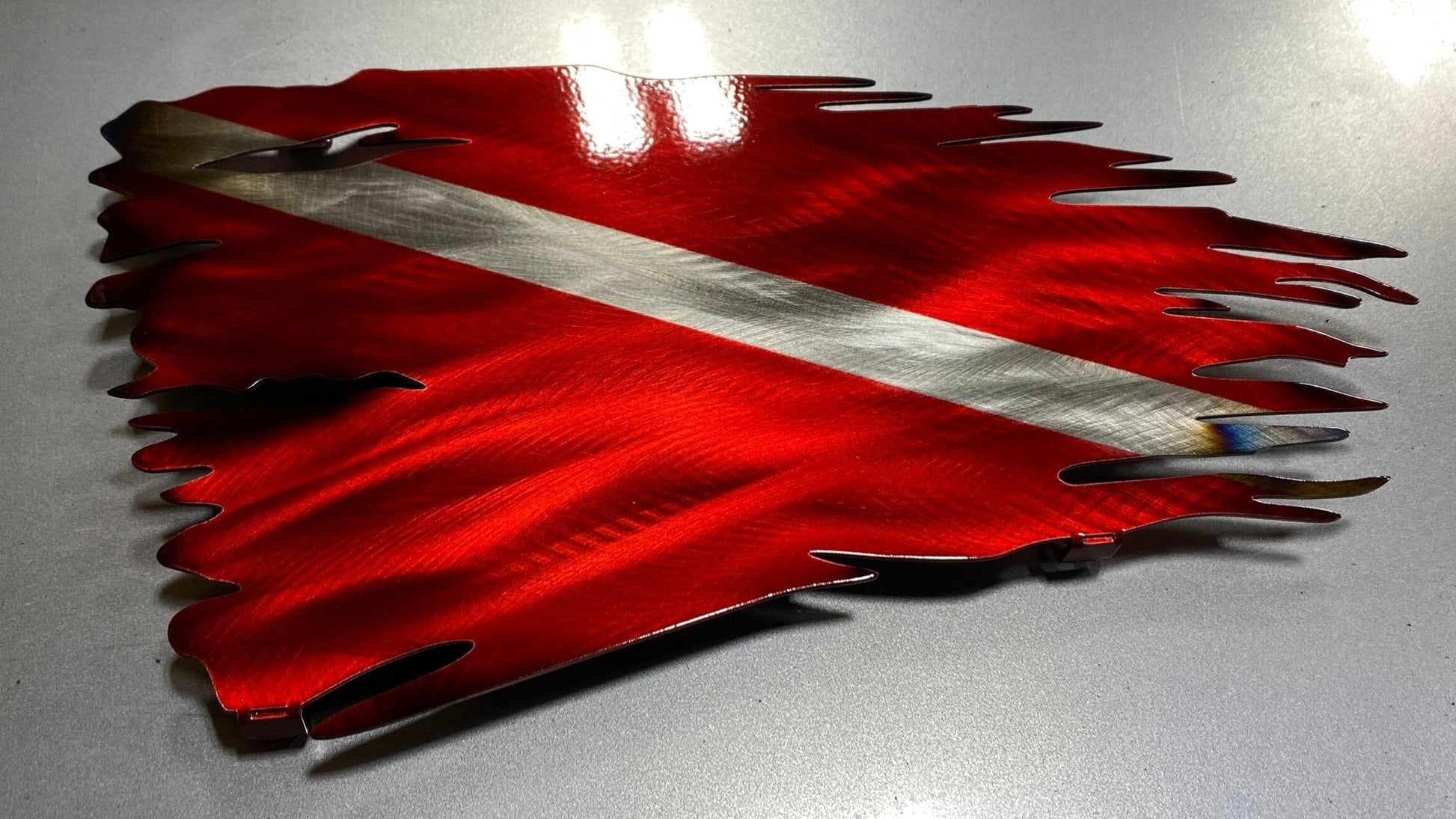 Metal Diver Down Flag Wall Art in red and white powder coat