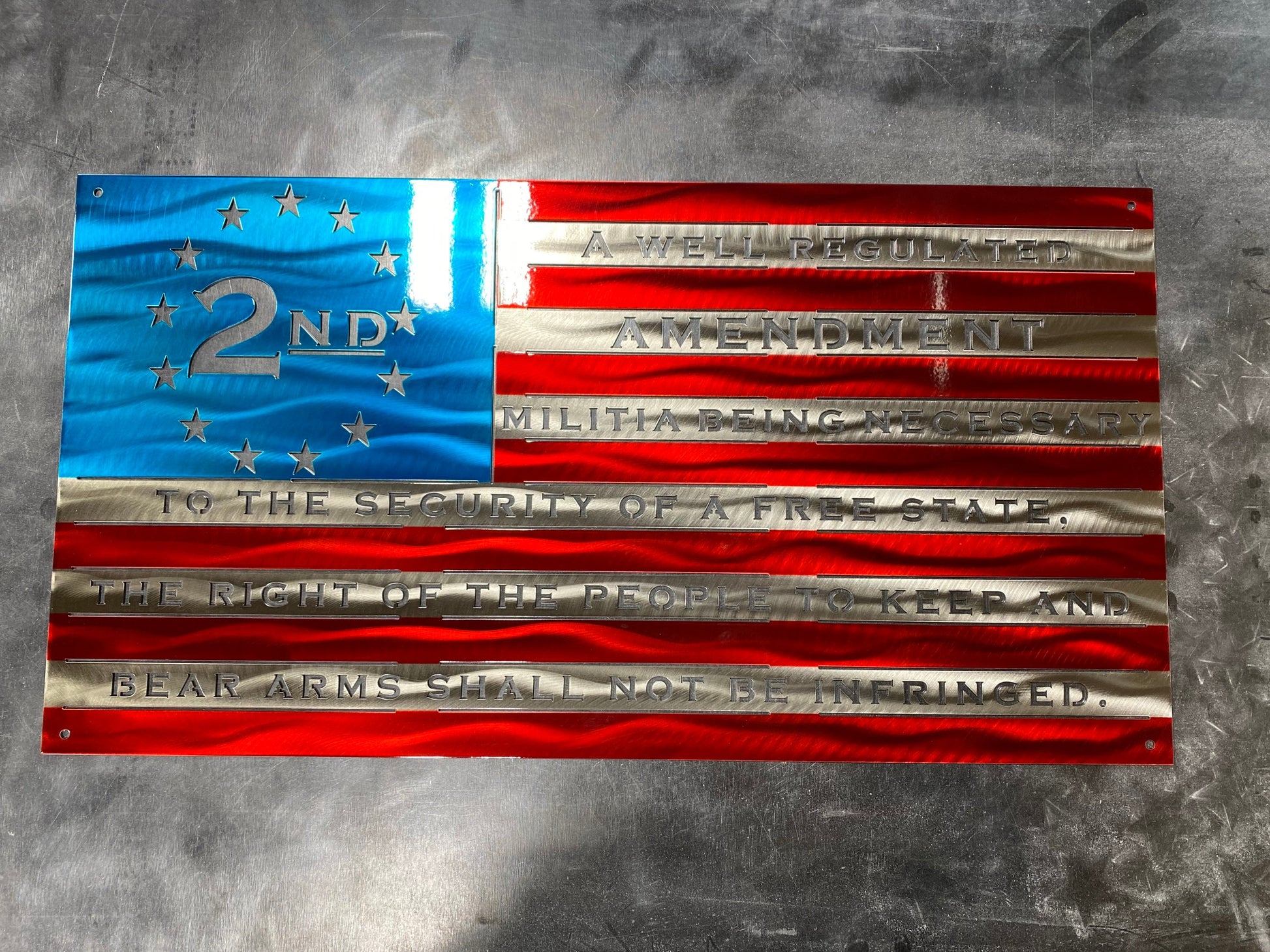 Handmade metal Second Amendment American flag wall art