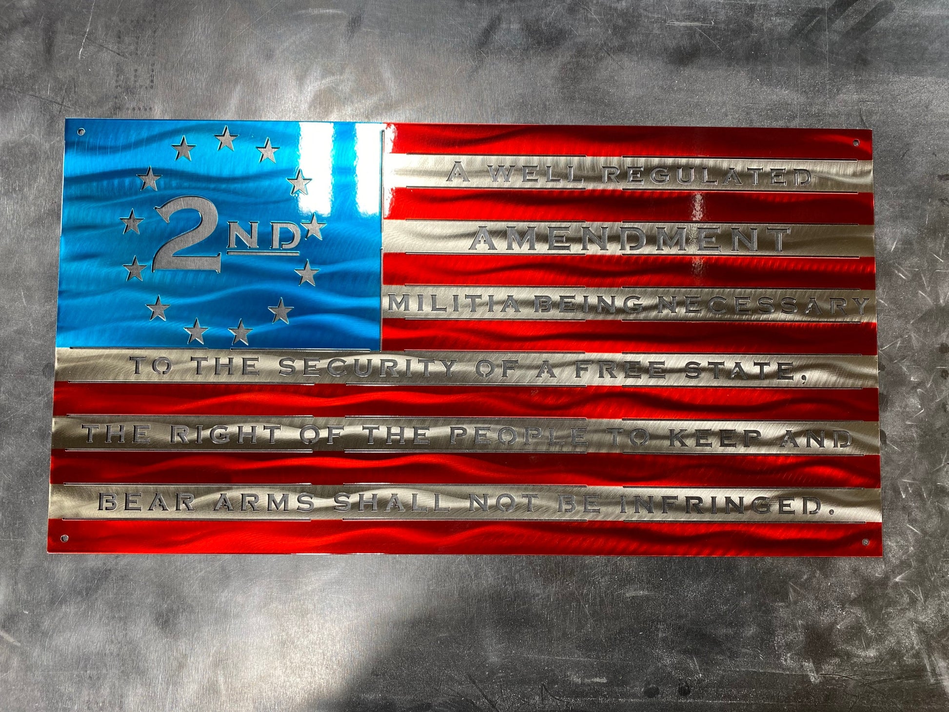 Handmade metal Second Amendment American flag wall art