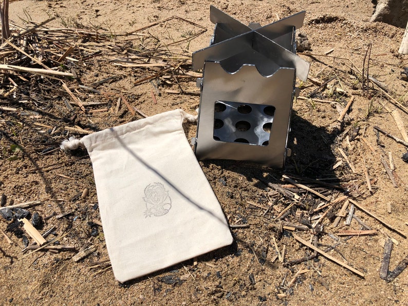 Mini collapsible camp stove made from American steel for backpacking and camping