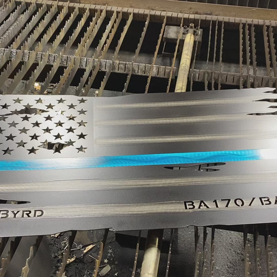 Custom metal Thin Blue Line American flag with personalized name or badge number