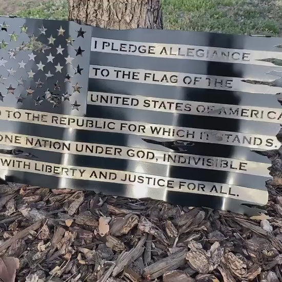 Metal black and silver Pledge of Allegiance flag wall art

